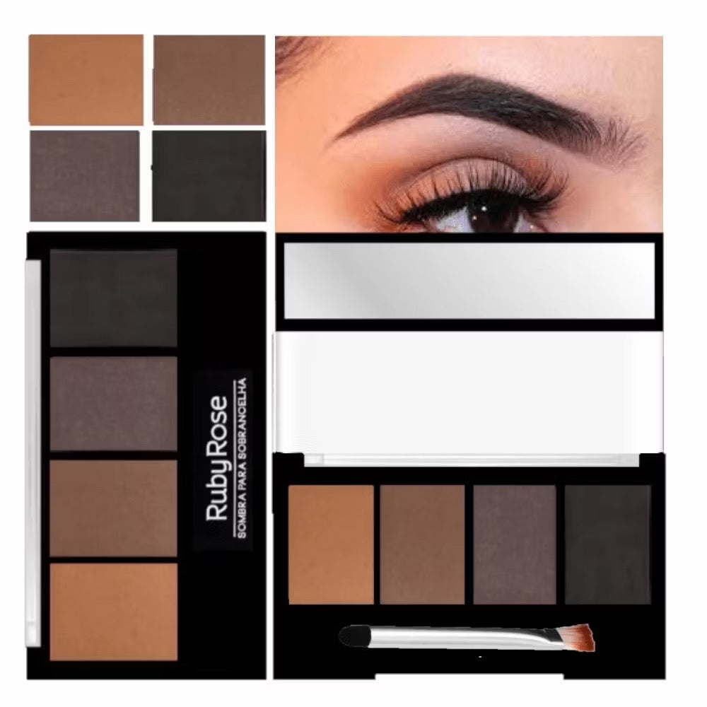 Paleta para Sobrancelhas Ruby Rose 4 Cores com Pincel – Definição Natural e Profissional
