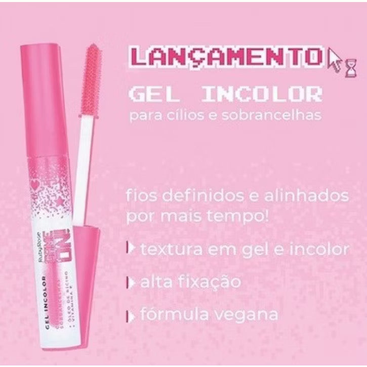 Gel Incolor para Cílios e Sobrancelhas Ruby Rose Game On – Alta Fixação com Óleo de Rícino e Vitamina E